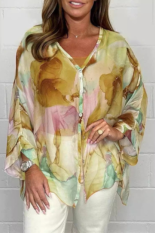 Zia - Blusa colorida de manga larga y estilo holgado