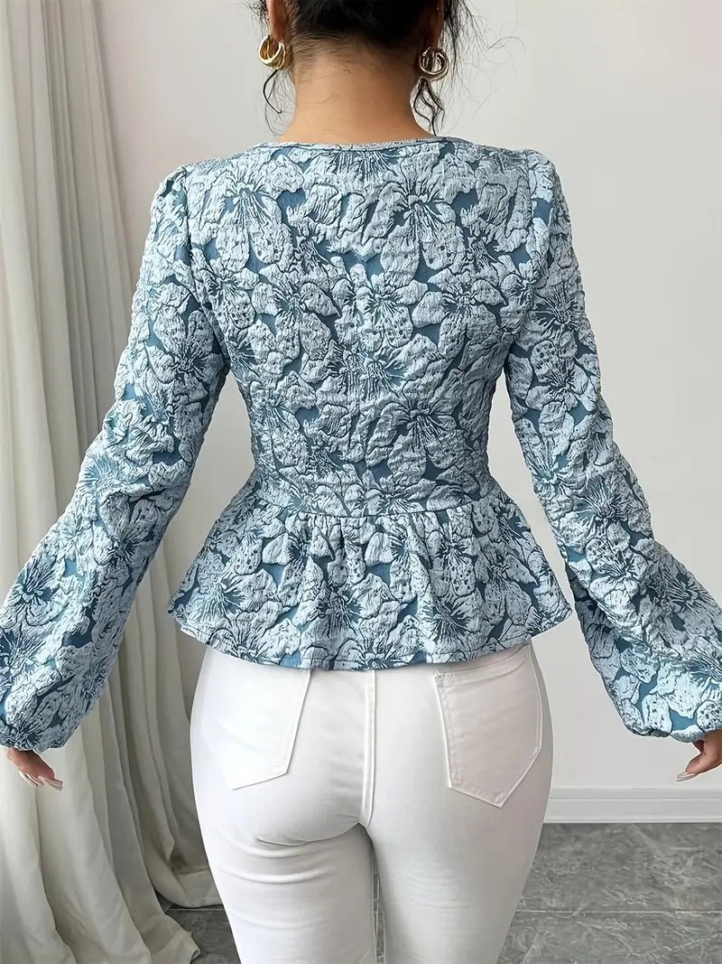 Stella – Blusa elegante con estampado floral y mangas abullonadas