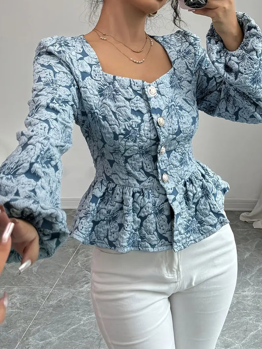 Stella – Blusa elegante con estampado floral y mangas abullonadas