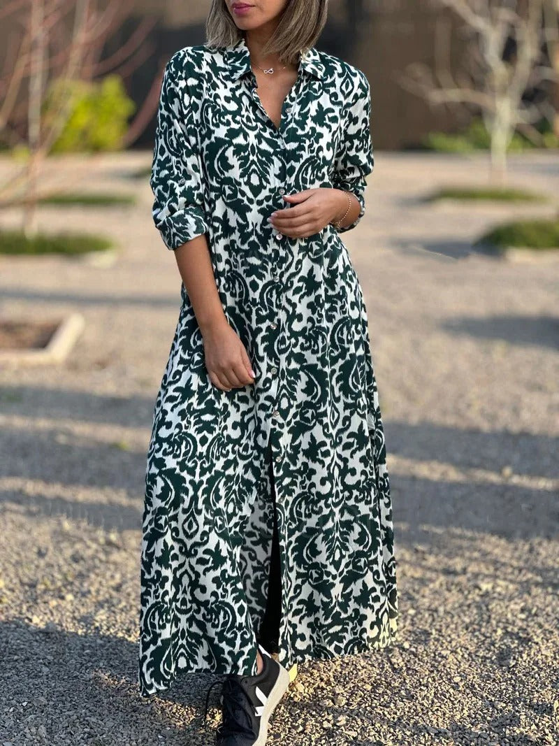 Jamella - Elegante maxivestido de manga larga con estampado étnico