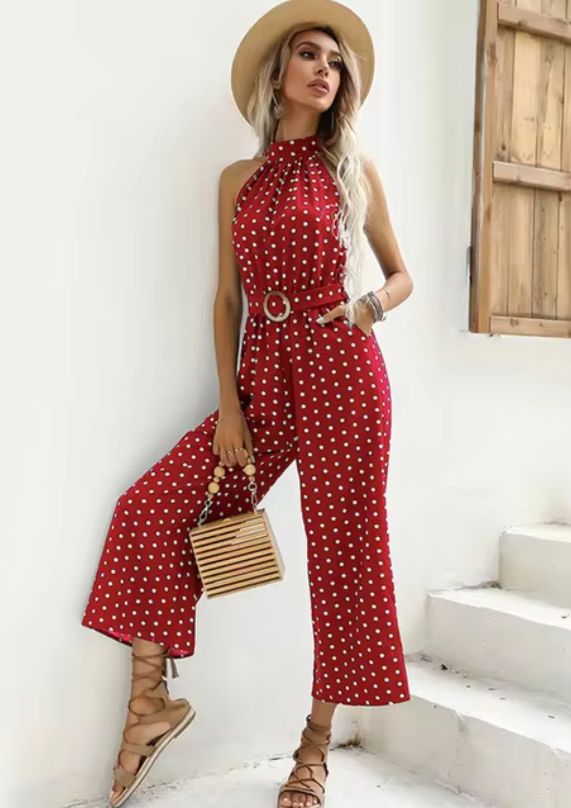 Fiorella - Mono de Lunares con Cuello Halter