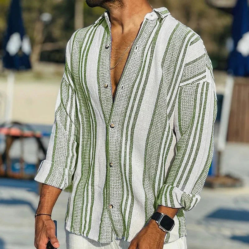 Gabriel - Elegante polo de botones a rayas de manga larga