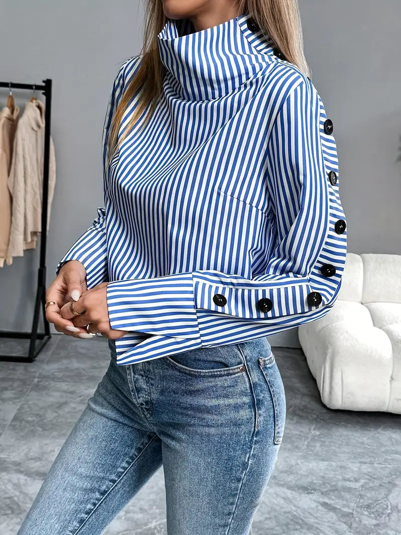 Lovis – Blusa de algodón a rayas con cuello alto