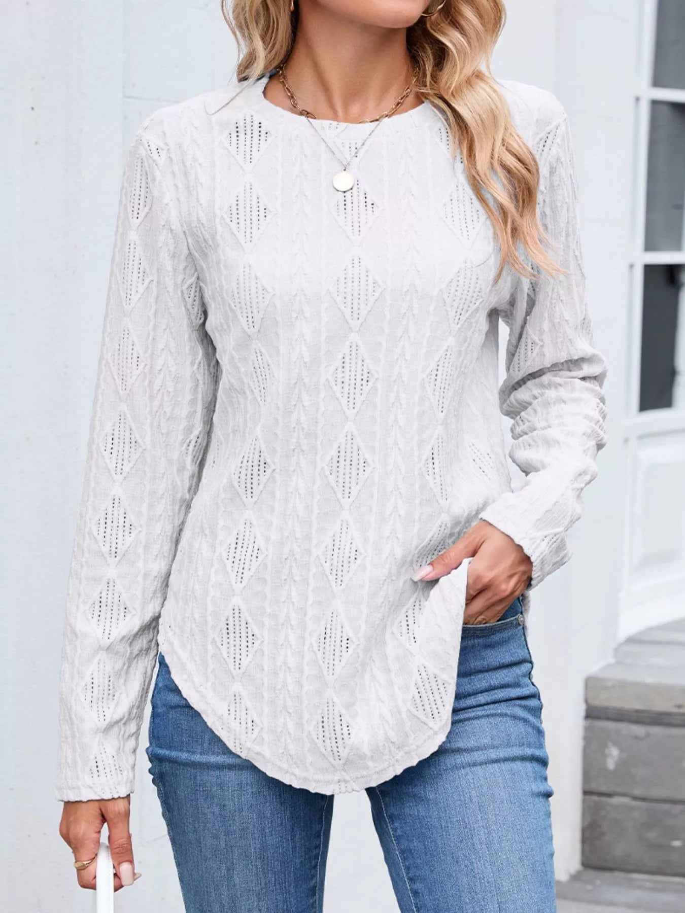 Nakayla - Elegante sudadera de manga larga con botones en la espalda y textura