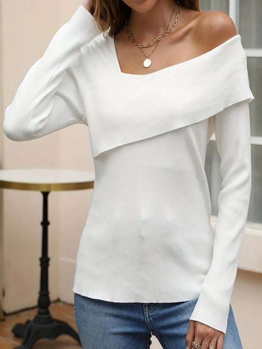 Liora - Elegante blusa asimétrica de punto con un hombro y manga larga