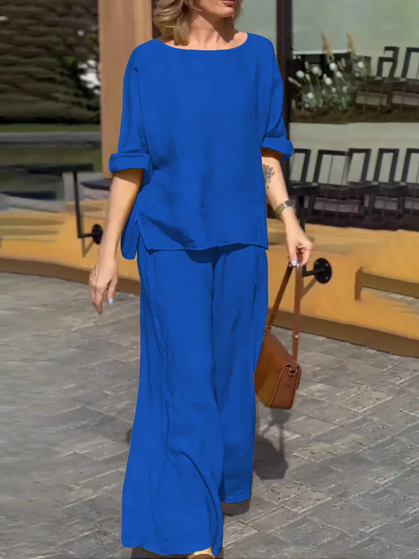Alaya - Conjunto informal de blusa holgada y pantalones de pierna ancha