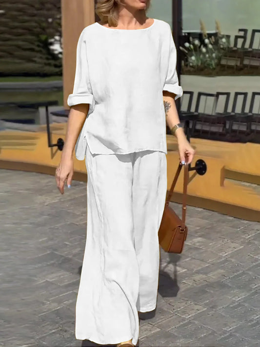 Alaya - Conjunto informal de blusa holgada y pantalones de pierna ancha