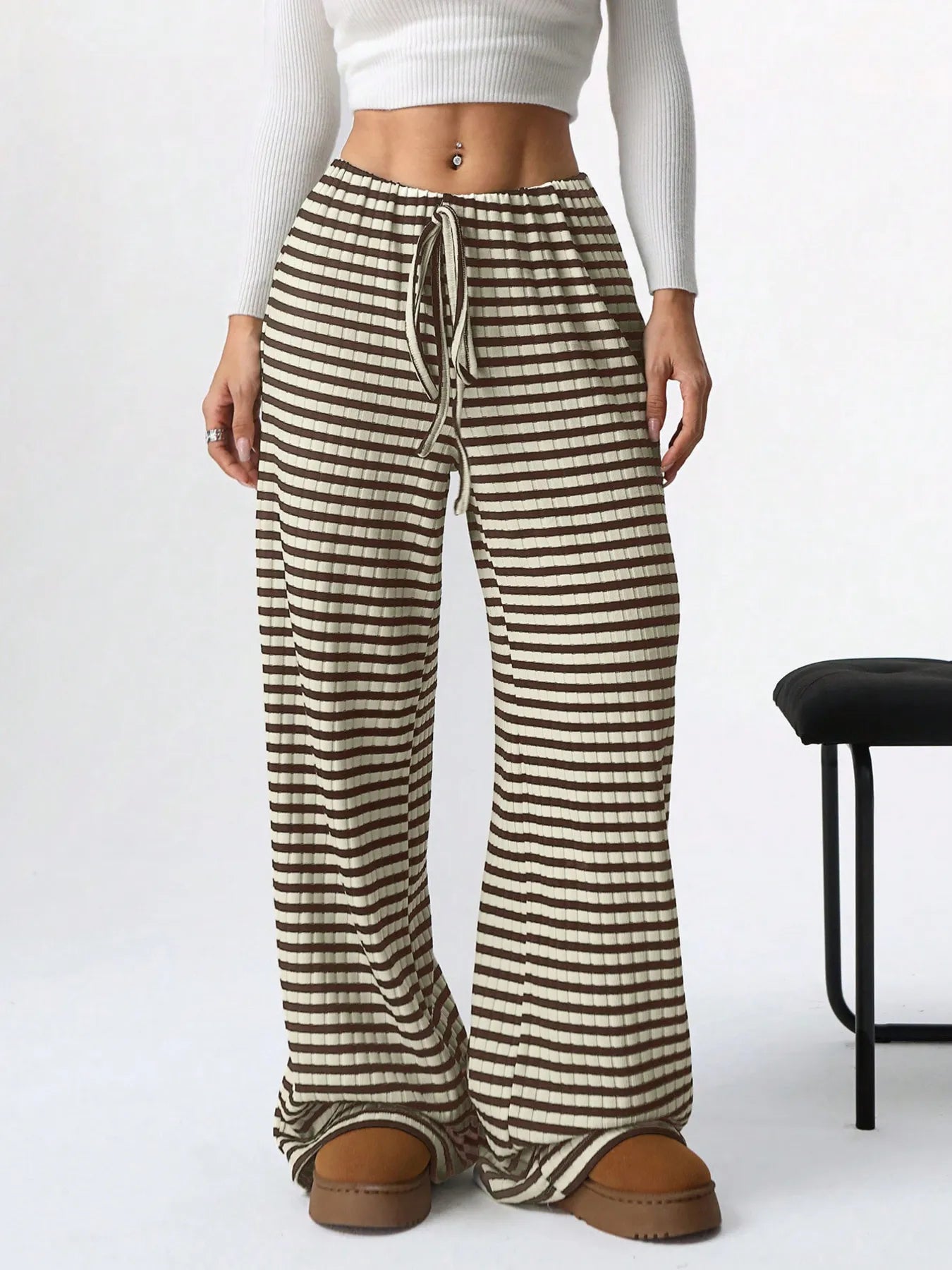 Cecily - Pantalones anchos de rayas con cordón
