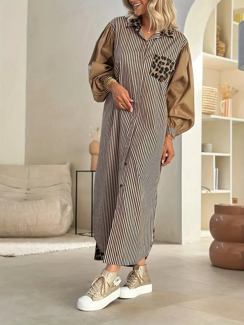 Elin – Vestido estampado leopardo manga abullonada