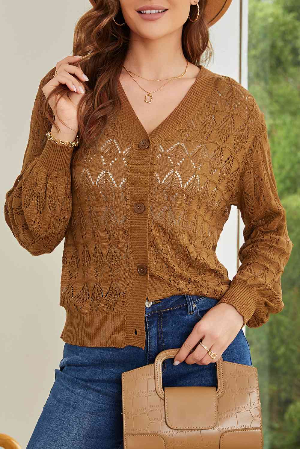 Noemi - Chaqueta de punto con cuello de pico, chic y desenfadada