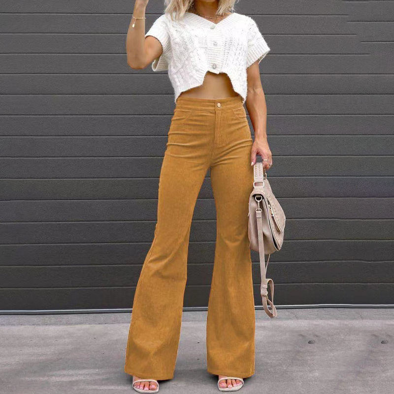 Tifanie - Elegantes pantalones acampanados de pana de talle alto