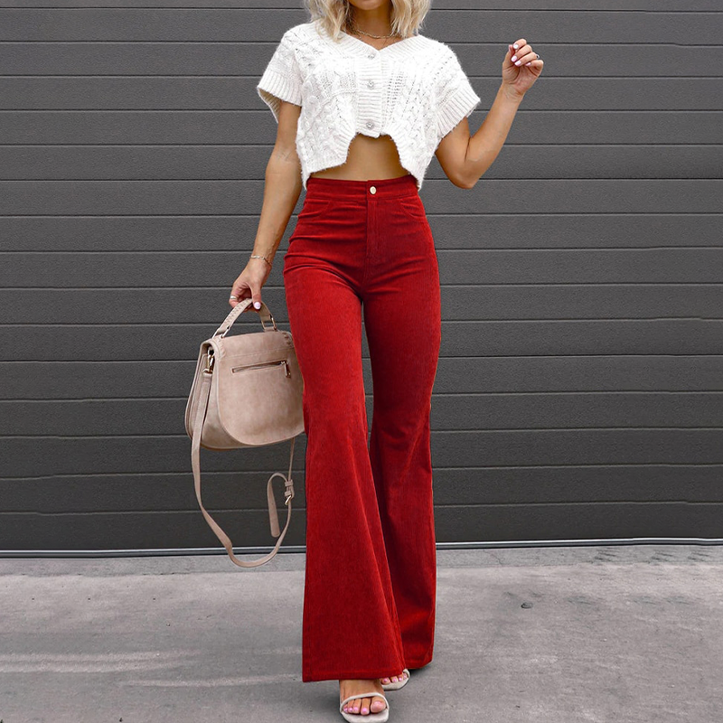 Tifanie - Elegantes pantalones acampanados de pana de talle alto