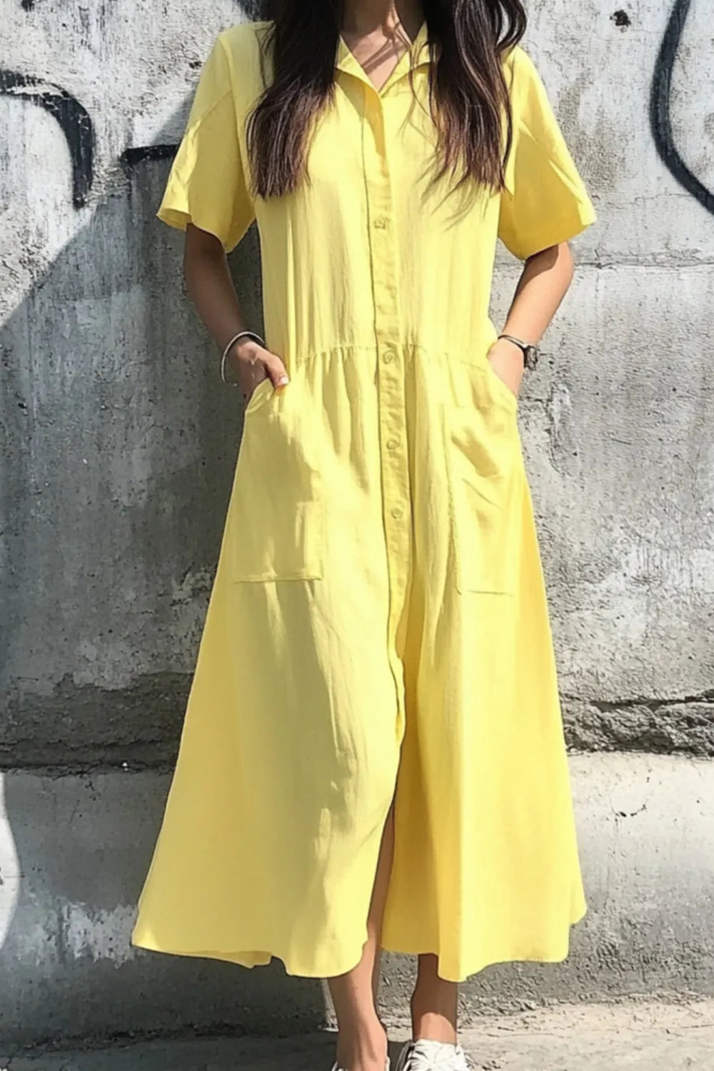 Matilda - Vestido casual de manga corta con botones