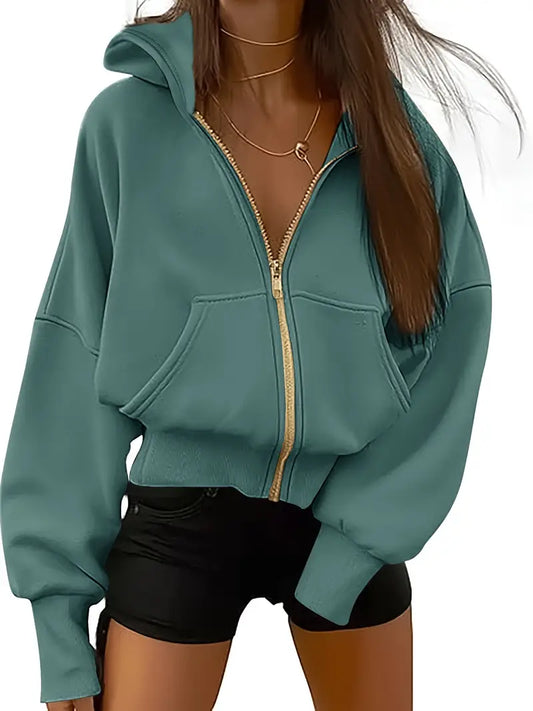 Scarlet – Sudadera corta con capucha de algodón con cremallera