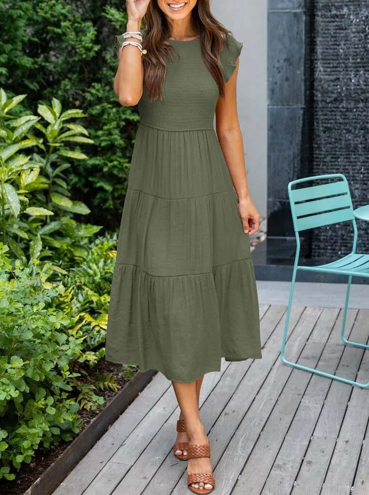 Diantha - Vestido casual con cuello redondo y volantes