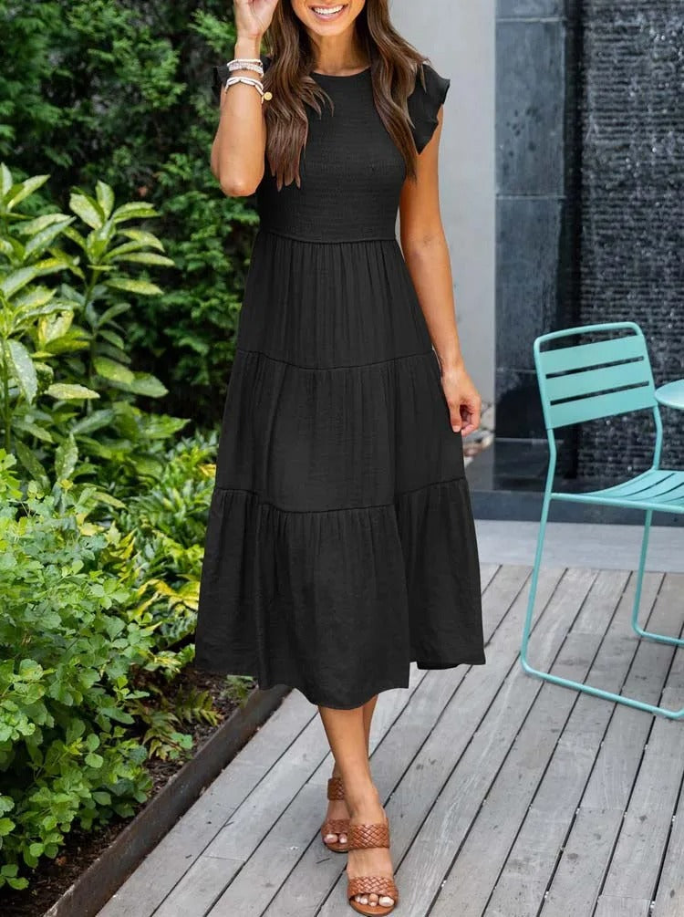 Diantha - Vestido casual con cuello redondo y volantes