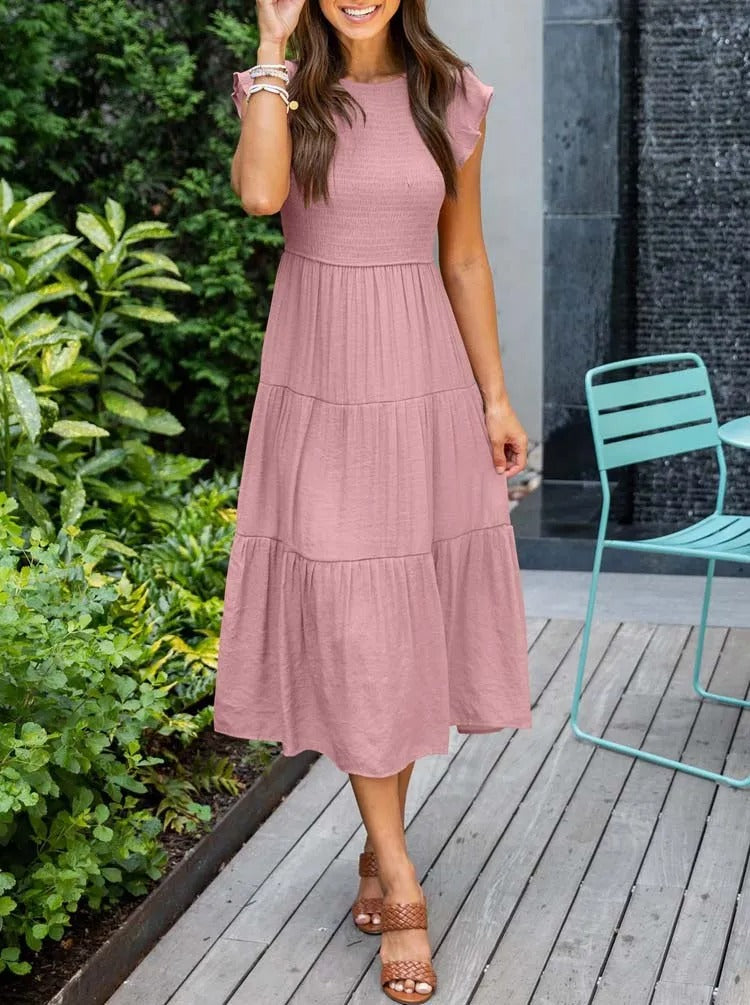 Diantha - Vestido casual con cuello redondo y volantes