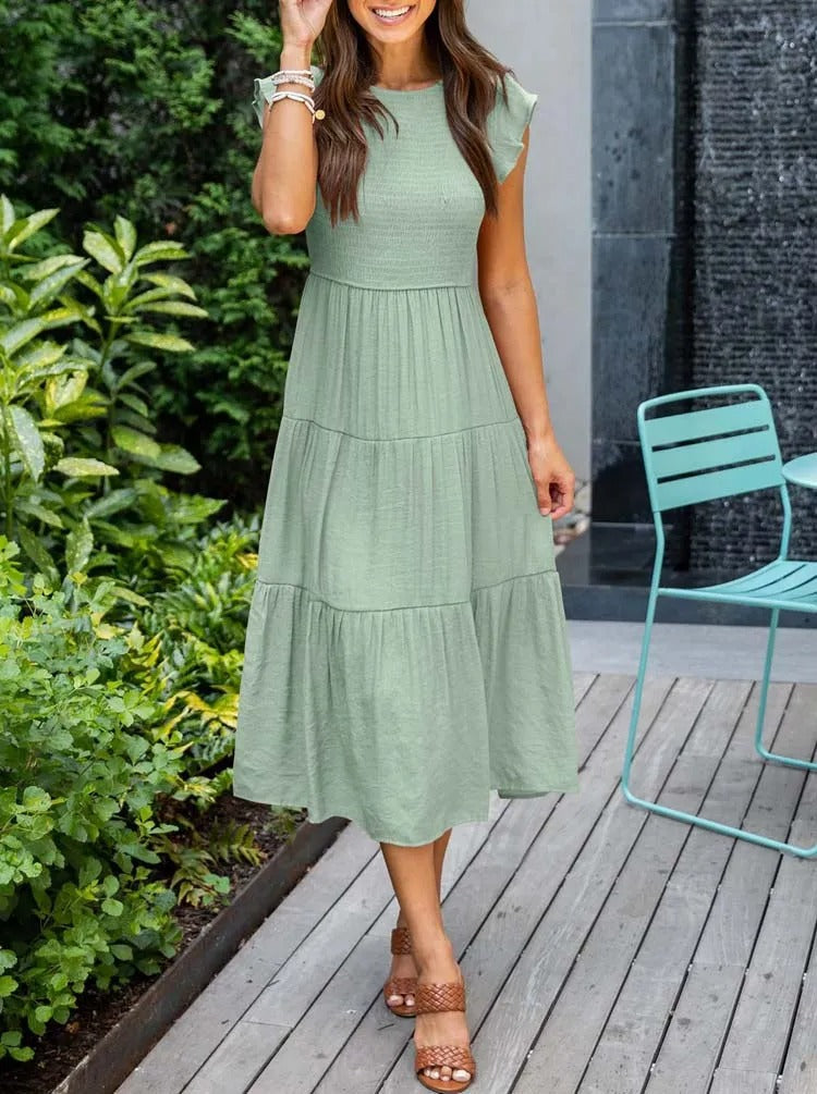Diantha - Vestido casual con cuello redondo y volantes