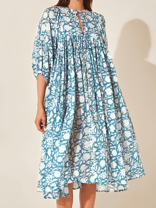 Mercy - Vestido de manga acampanada de estilo floral holgado y casual