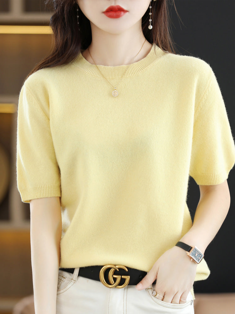 Reina - Camiseta de cachemira suave con cuello redondo