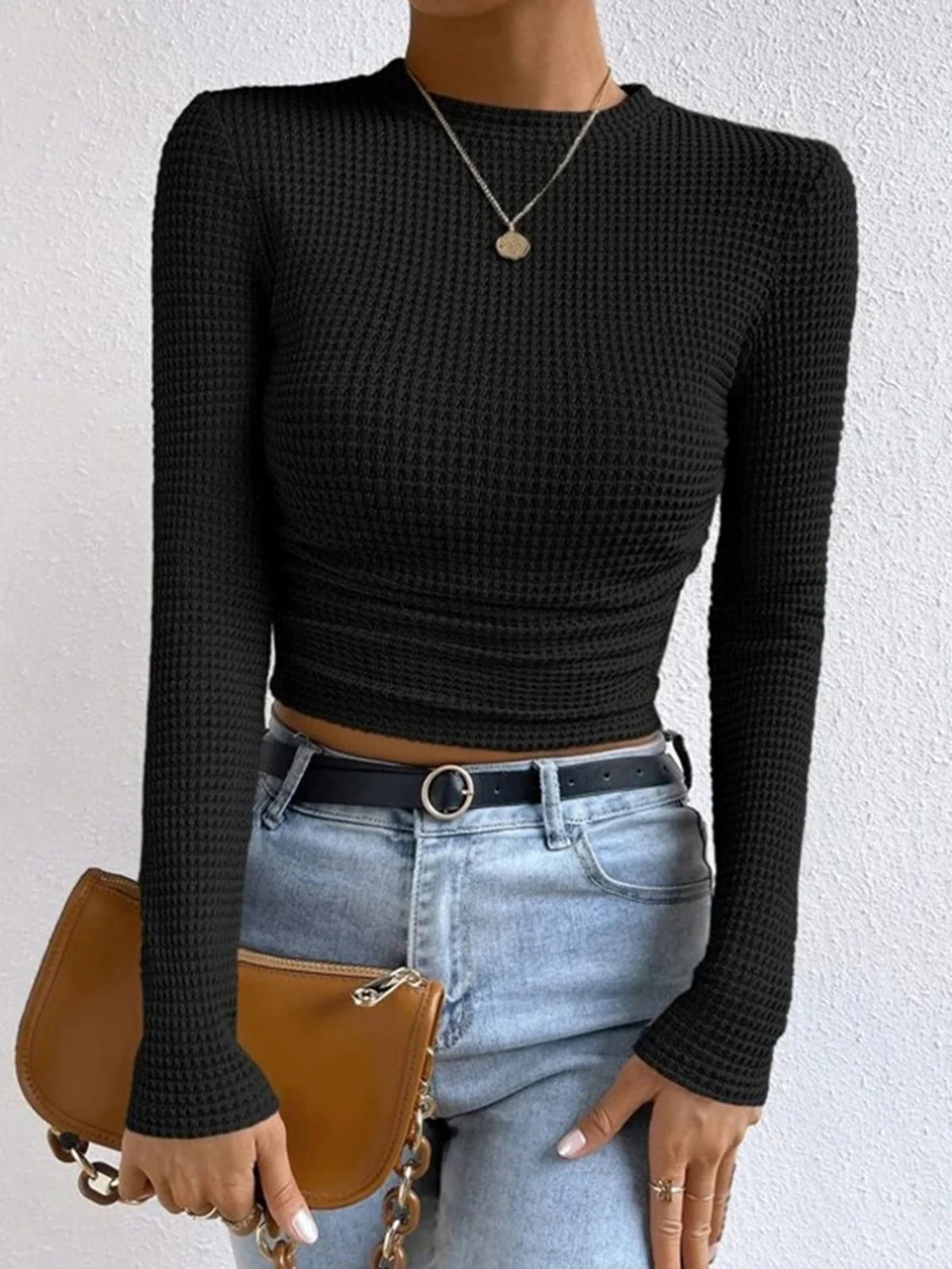 Sabrina - Sudadera corta informal de punto tipo gofre y corte ajustado