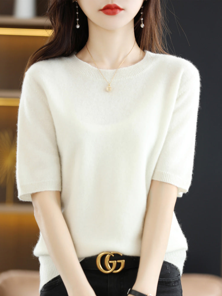 Reina - Camiseta de cachemira suave con cuello redondo