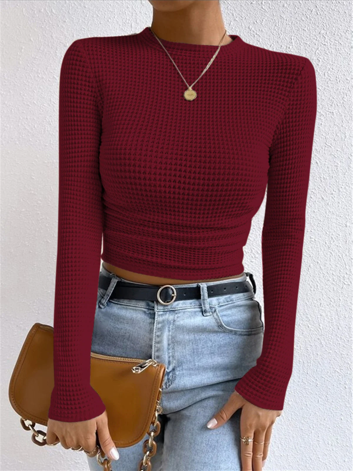 Sabrina - Sudadera corta informal de punto tipo gofre y corte ajustado