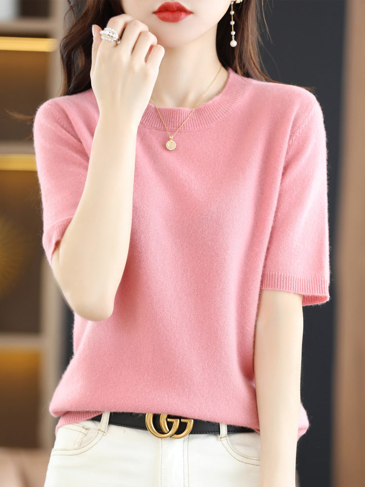 Reina - Camiseta de cachemira suave con cuello redondo
