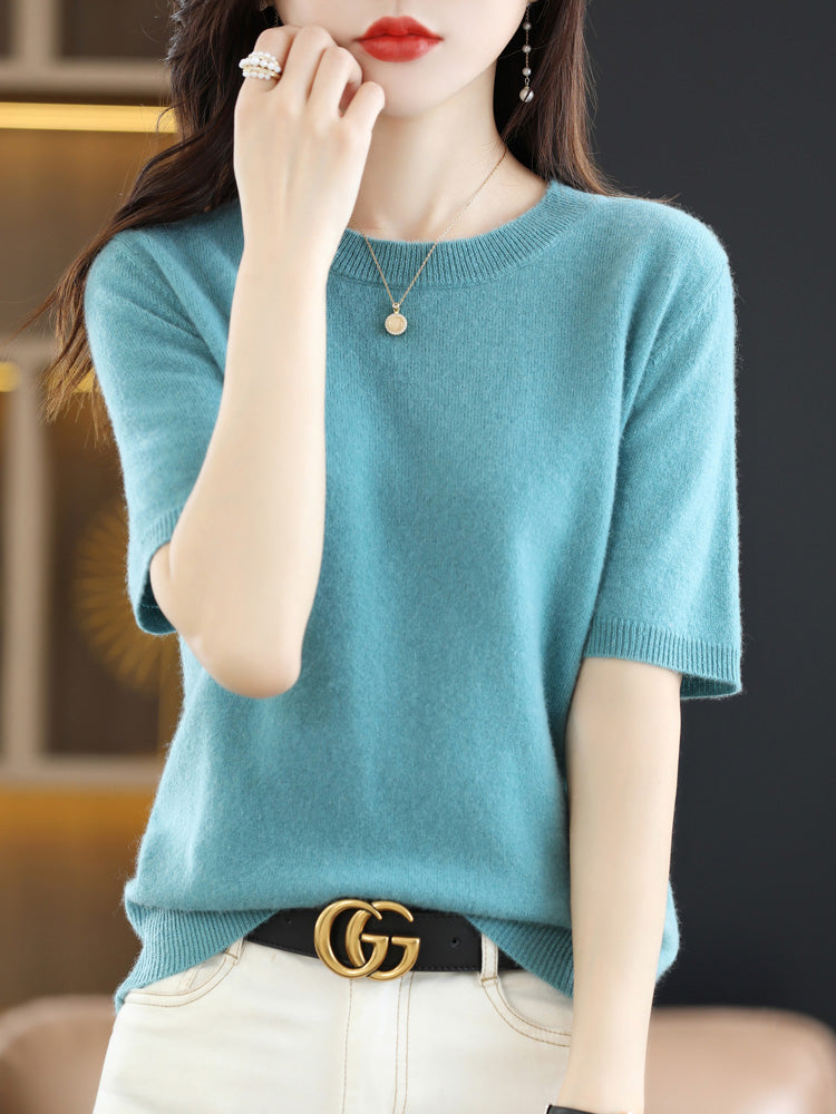 Reina - Camiseta de cachemira suave con cuello redondo