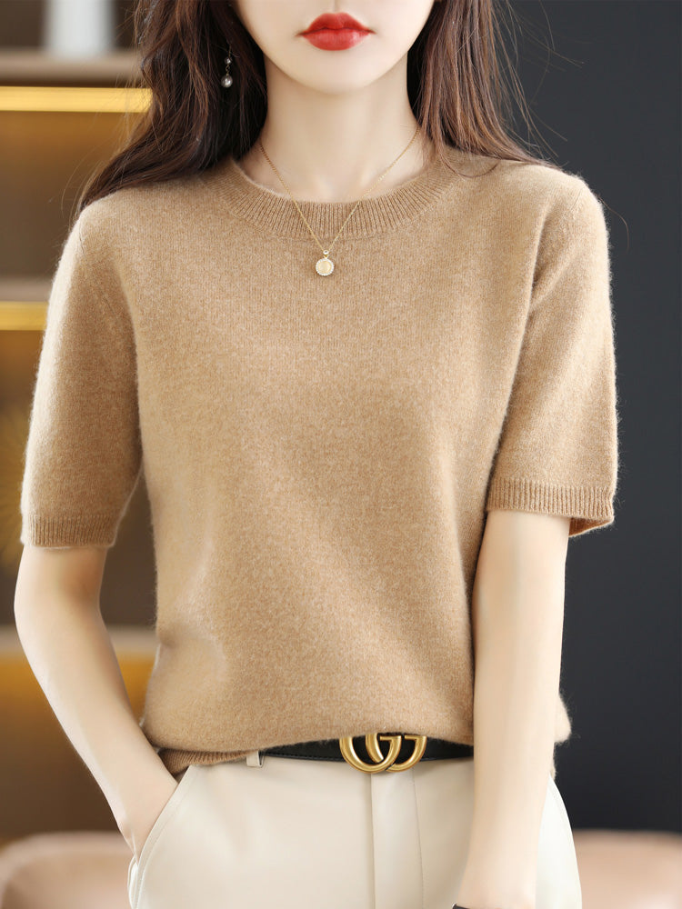 Reina - Camiseta de cachemira suave con cuello redondo