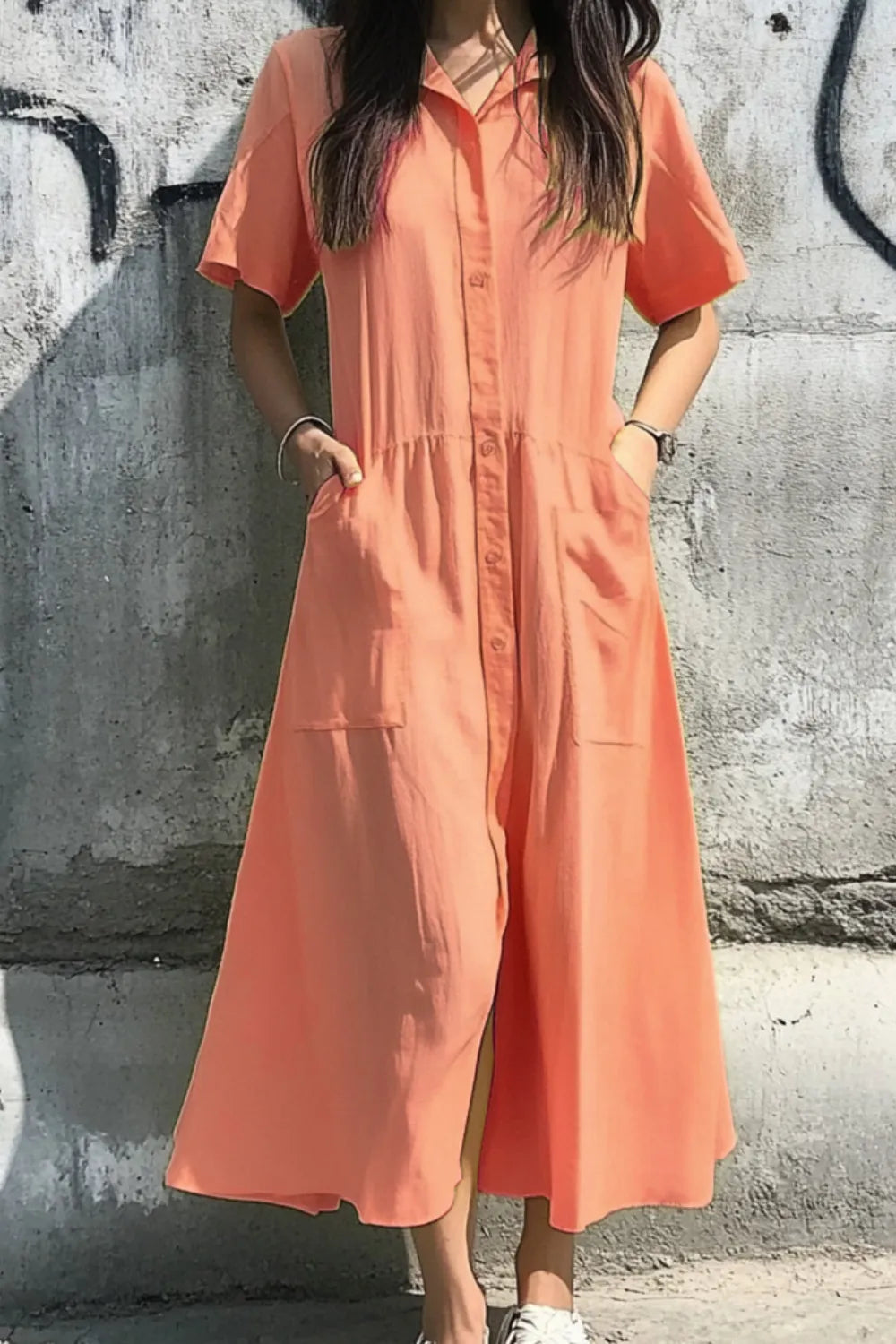 Matilda - Vestido casual de manga corta con botones