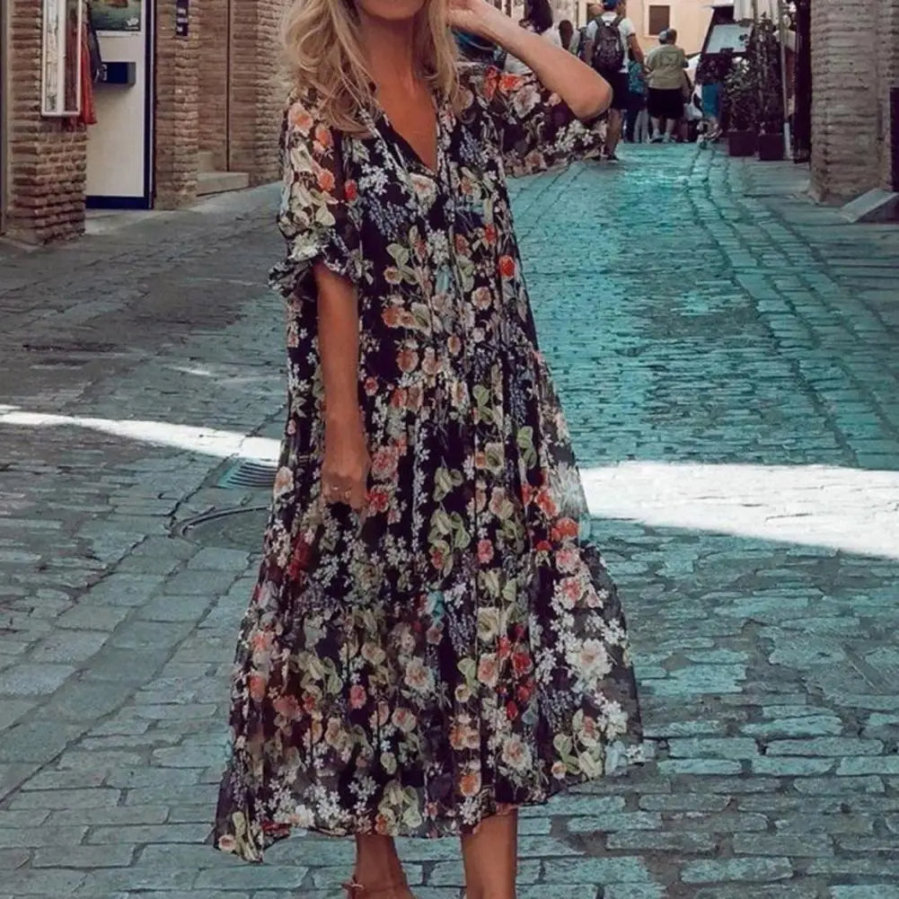 Luca - Vestido Floral Elegante de Manga Larga