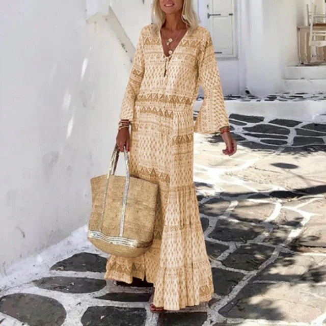 Lyndsey - Elegante vestido largo vintage de manga larga