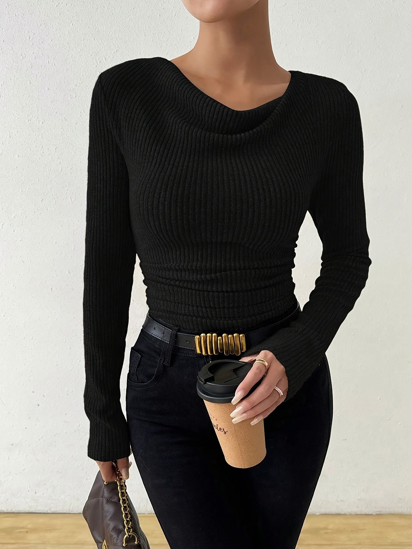 Rosalee - Elegante top acanalado de manga larga