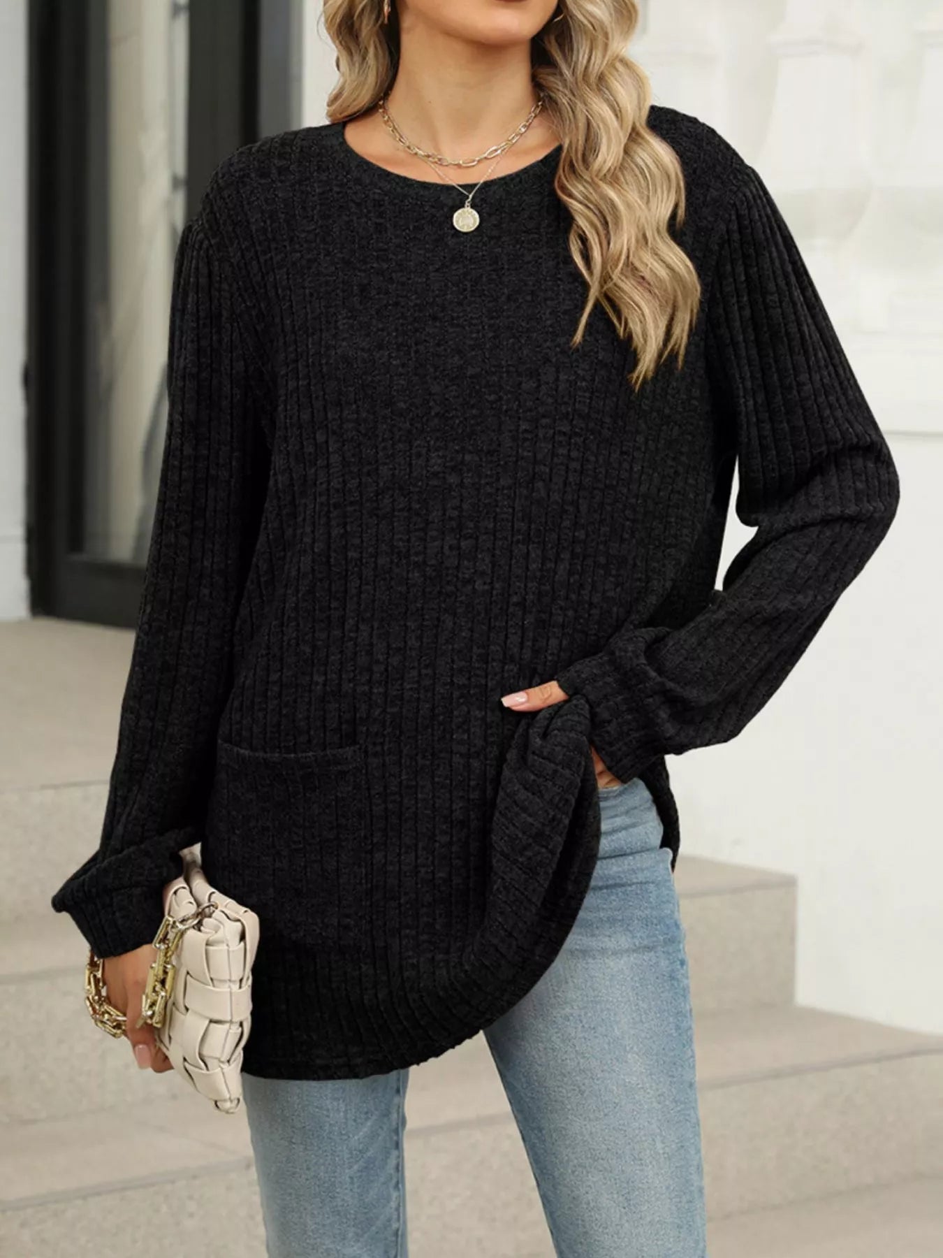 Carrina - Sudadera informal de manga larga con ribetes