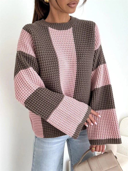 Elise - Elegante jersey de manga larga con rayas de colores y corte acampanado