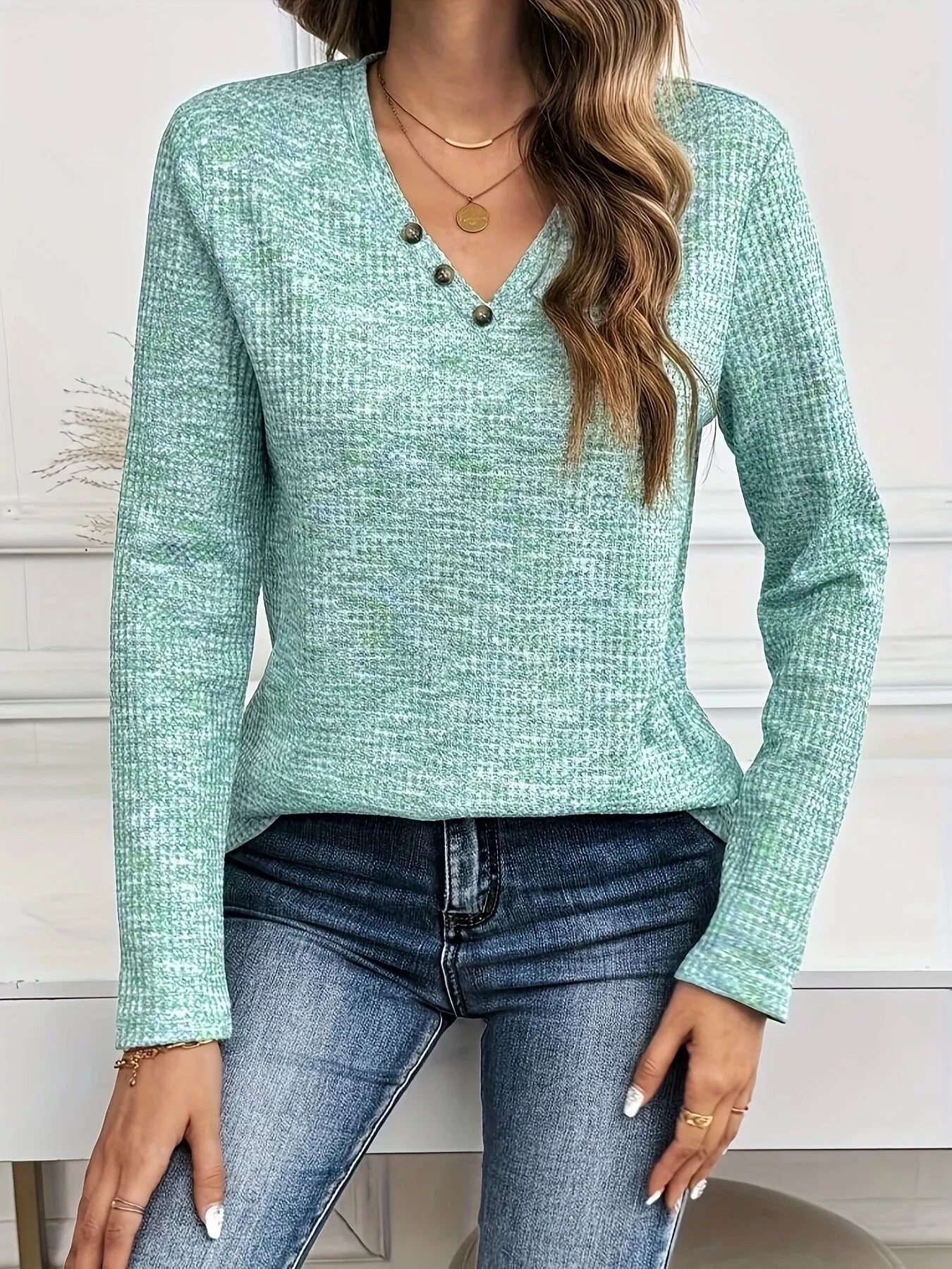 Adrianna - Elegante sudadera de manga larga con cuello en V