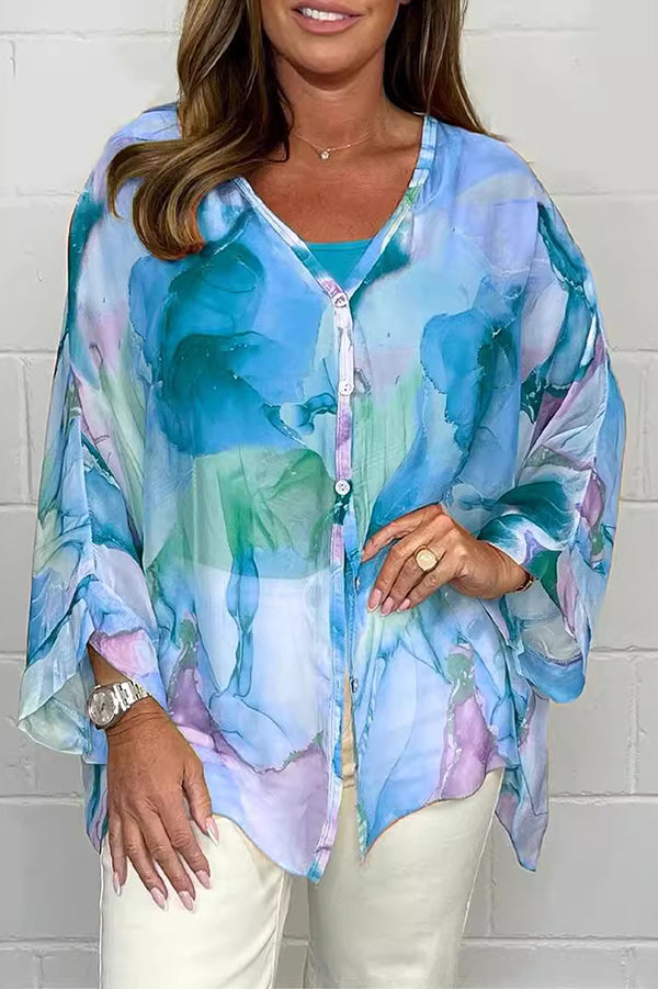 Zia - Blusa colorida de manga larga y estilo holgado