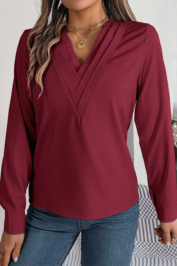 Vanira - Elegante blusa de manga larga con cuello en V a capas