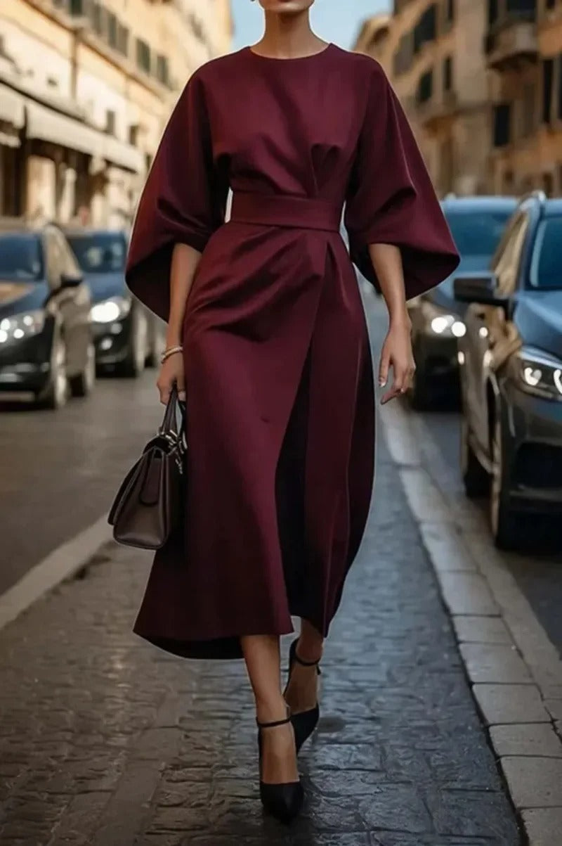 Tianna - Elegante vestido con cinturón y mangas farol