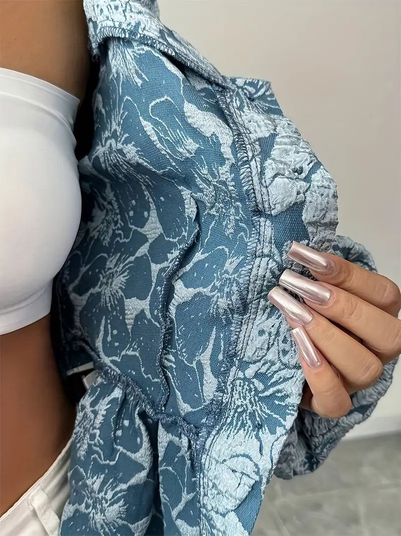 Stella – Blusa elegante con estampado floral y mangas abullonadas