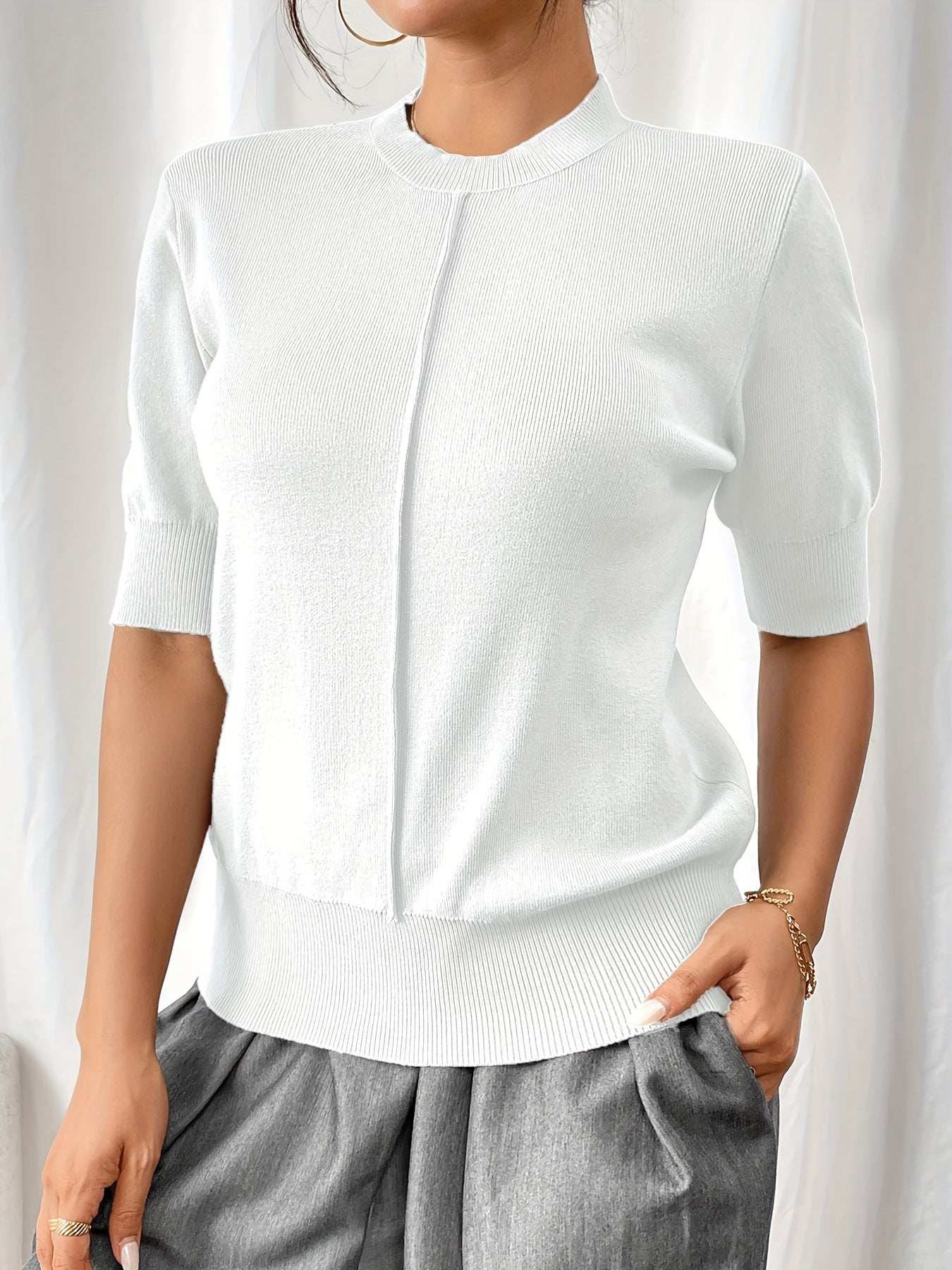 Shantel - Elegante camisa de punto con cuello mao