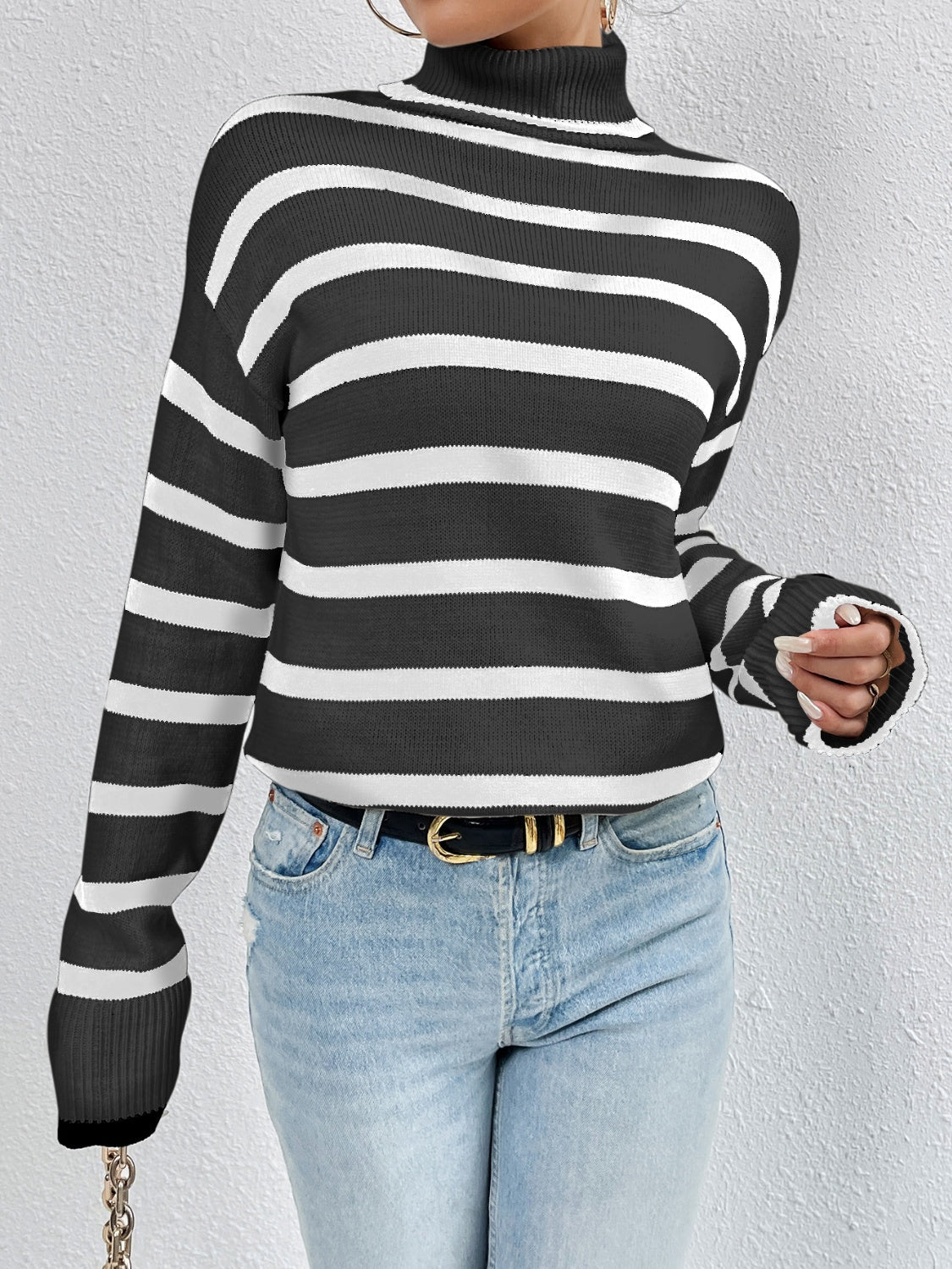 Vianca - Jersey casual a rayas de cuello alto