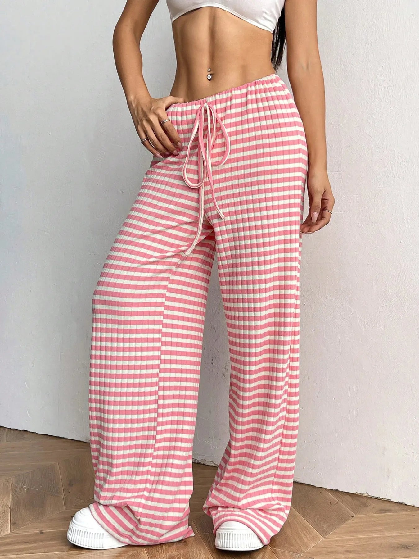 Cecily - Pantalones anchos de rayas con cordón