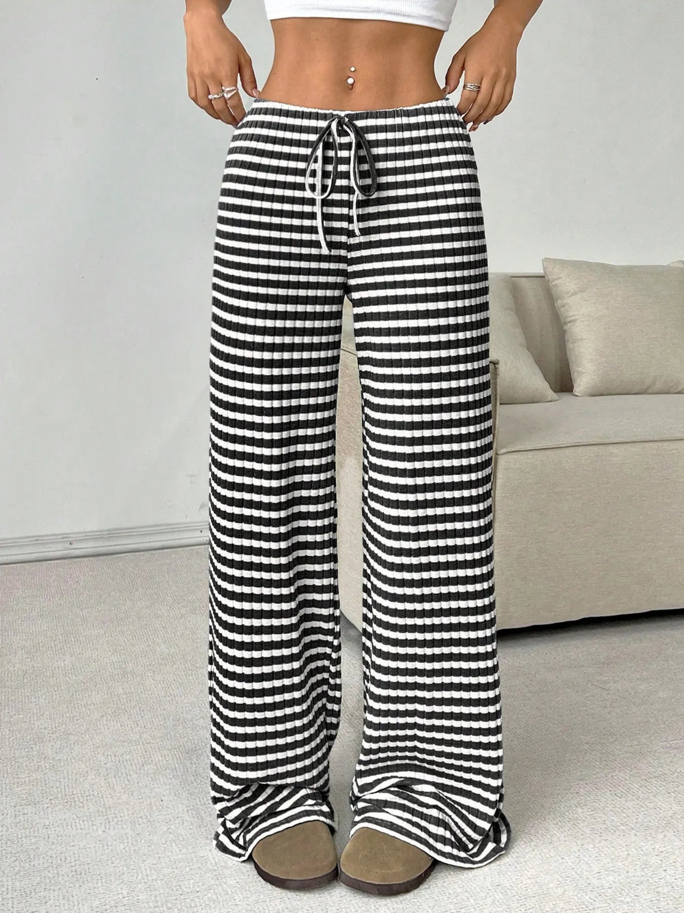 Cecily - Pantalones anchos de rayas con cordón
