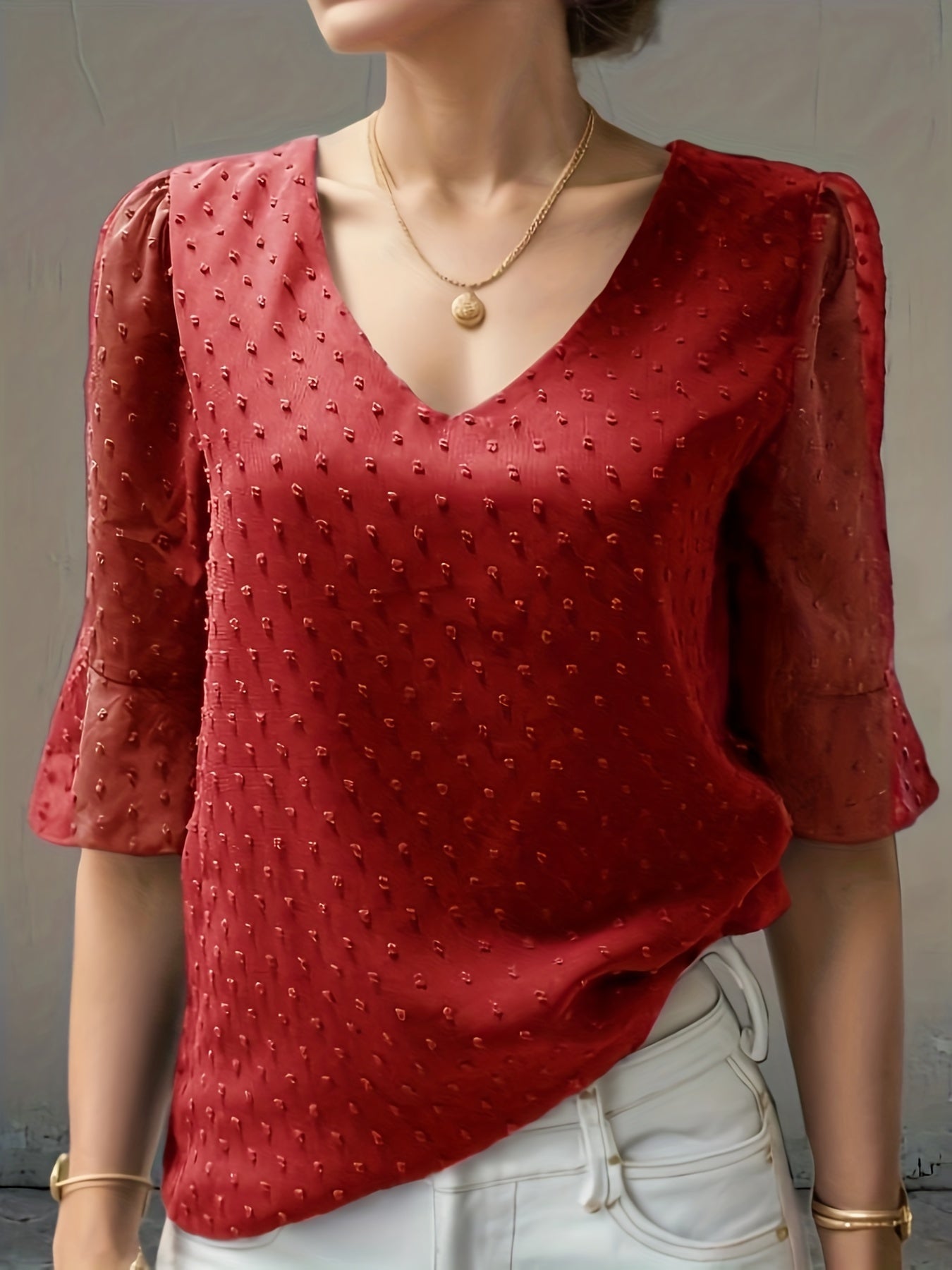 Flor - Elegante blusa suelta de gasa con cuello en V