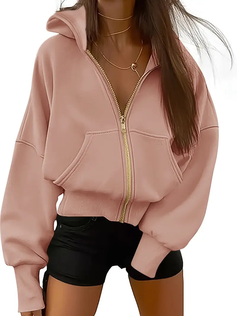 Scarlet – Sudadera corta con capucha de algodón con cremallera