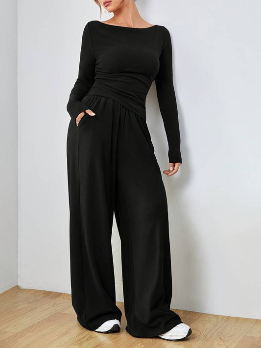 Stephany - Conjunto cómodo y casual de jersey de manga larga y pantalón ancho