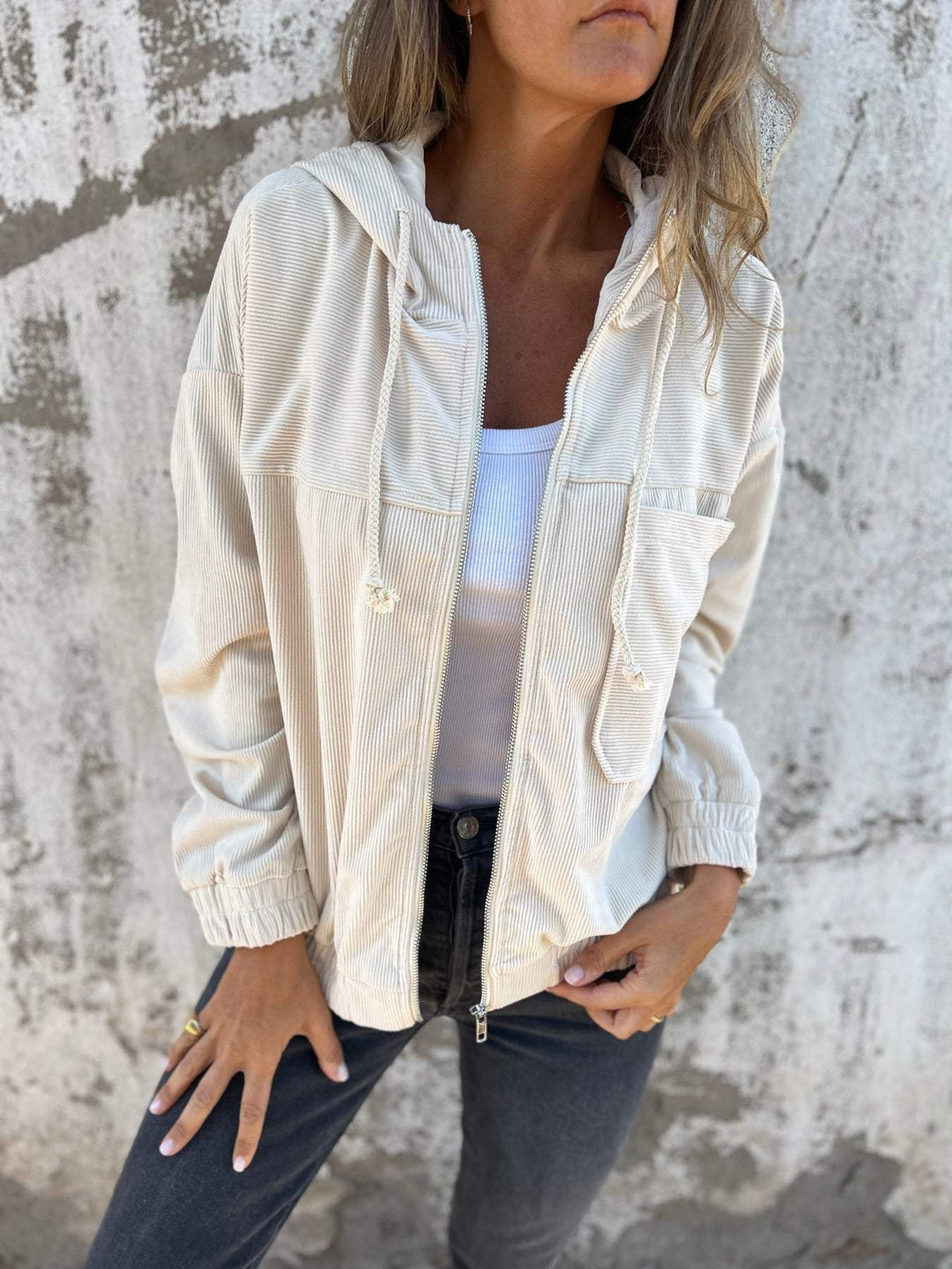 Edeline - Chaqueta informal con capucha y cremallera