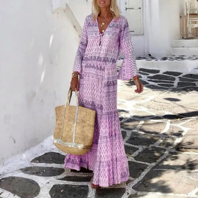 Lyndsey - Elegante vestido largo vintage de manga larga